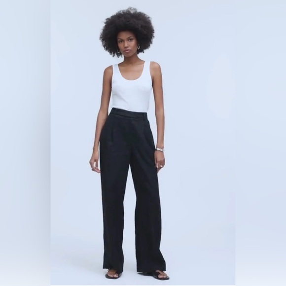 Madewell Pants - Madewell The Harlow Wide-Leg Pant in 100% Linen true black size 8 style NJ996